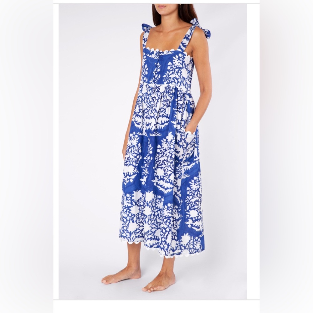 Juliet Dunn Blue and White Floral Sundress